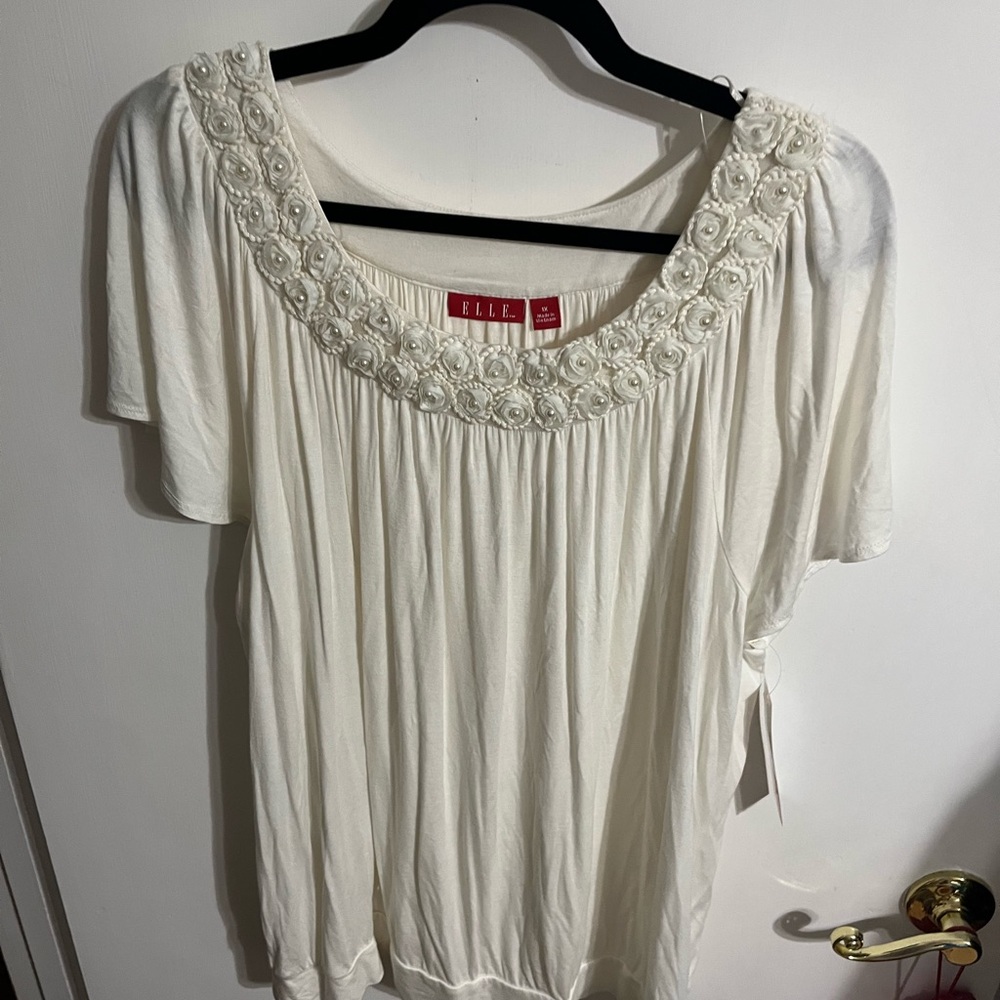 🖤 1X Elle Women's Cream Embroidered Top NWT - Picture 6 of 9